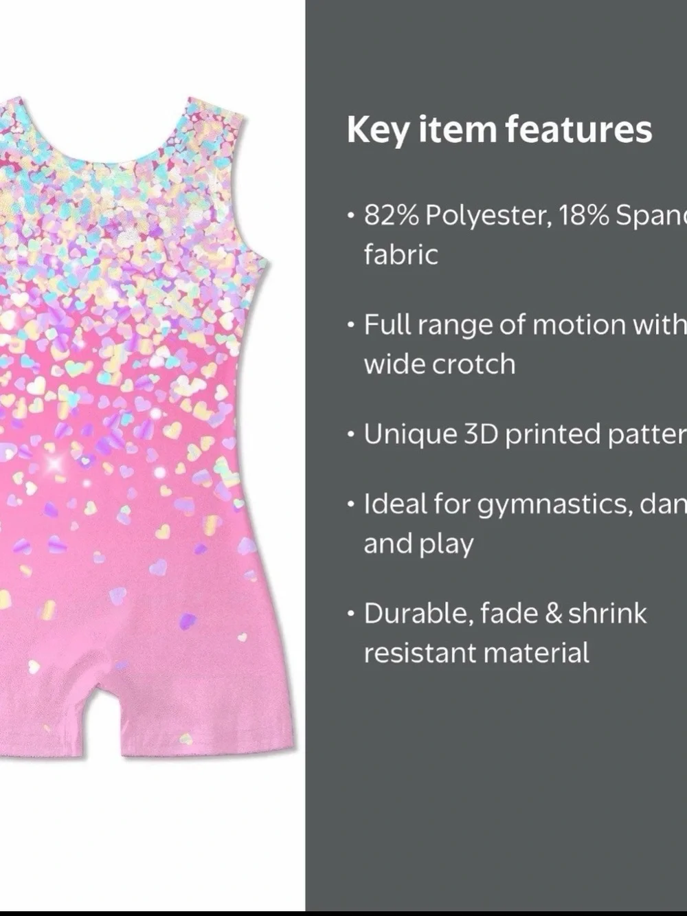 Girls Gymnastics Biketard Leotard Pink Heart Confetti Size 130 (US 7–8)